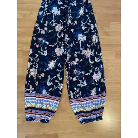 Anthropologie Blue S  Floral‎ Luka Size Jogger Jumpsuit Tassel Drawstring Waist - Picture 7 of 14